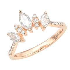 Marquise Arch ring with rose cut diamonds in solid 14k gold