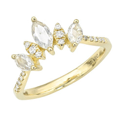 Marquise Arch ring with rose cut diamonds in solid 14k gold
