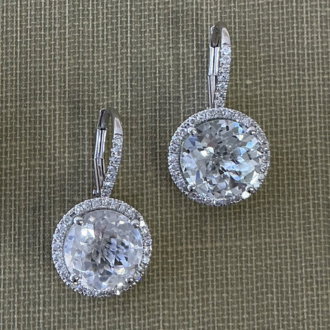 Custom Pink Corundum Drop Earrings in 14k White Gold