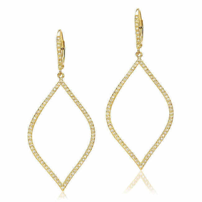 open marquise drop earrings with diamonds in yellow gold