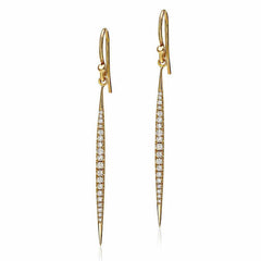 stiletto drop earrings with diamonds in yellow gold