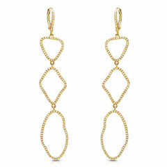 organic shape triple drop earrings with diamonds in yellow gold