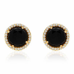 Rosie 7.0mm Black Onyx & Diamond Post Earrings in Yellow Gold