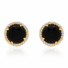 Rosie 7.0mm Black Onyx & Diamond Post Earrings in Yellow Gold