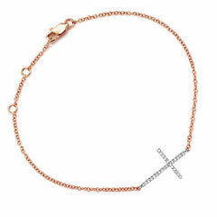 sideways cross bracelet in rose and white gold with diamonds