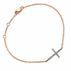 sideways cross bracelet in rose gold and black rhodium with diamonds
