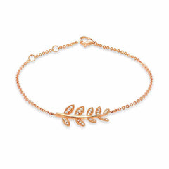 Leaf bracelet with diamonds in rose gold