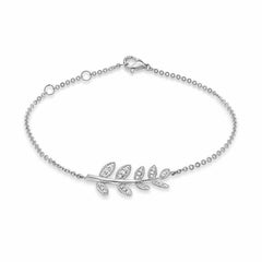 Leaf bracelet with diamonds in white gold