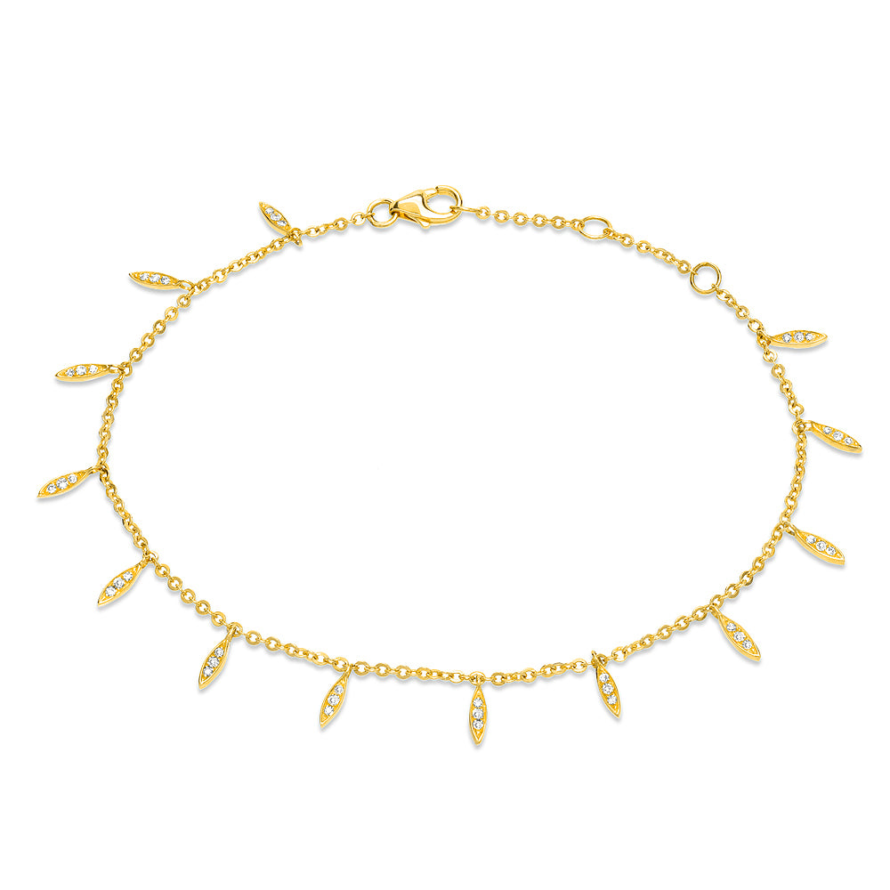 willow leaf bracelet with diamonds in yellow gold