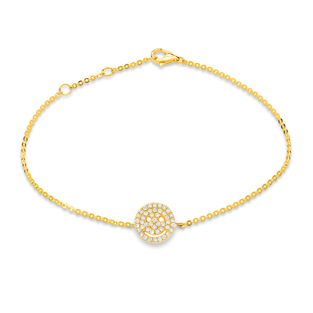 smiley face pave bracelet with diamonds in 14k yellow gold