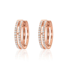 double row pave diamond huggie hoop earrings