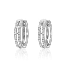double row pave diamond huggie hoop earrings