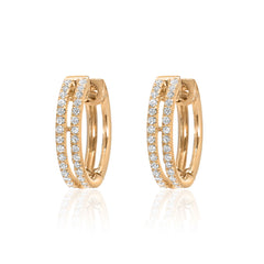 double row pave diamond huggie hoop earrings