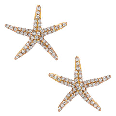 stunning starfish stud earrings in solid 14k gold and diamonds