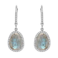 sweet dangling diamond haloed labradorite earrings