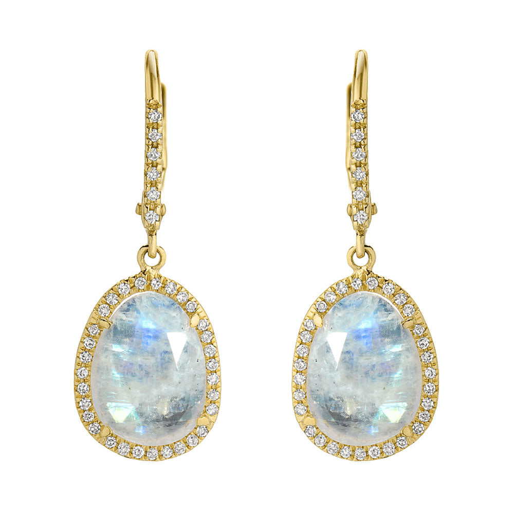 sweet dangling diamond haloed rainbow moonstone earrings