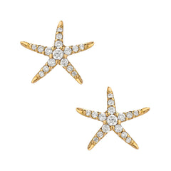 14k gold and diamond star fish stud earrings