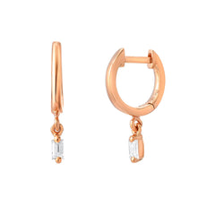 high polish huggies with dangling baguette diamonds