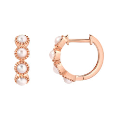 Pearls collection bezel set huggies in rose gold