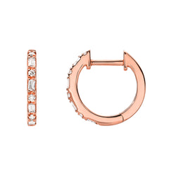 huggie hoop earrings with alternating baguette and round diamonds