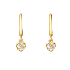 petite high polish huggies with dangling mini diamond hearts