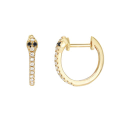 snake huggie hoop earrings in gold and diamonds