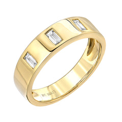 triple baguette diamond cigar band in 14k gold