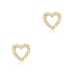 14k gold and diamond open silhouette heart earrings 