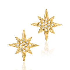 14k gold starburst stud earrings with diamonds