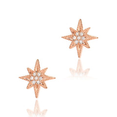 14k gold starburst stud earrings with diamonds