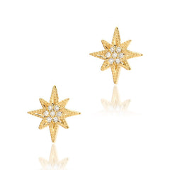 14k gold starburst stud earrings with diamonds