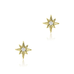 14k gold starburst stud earrings with diamonds