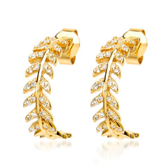 wreath laurel hoop earrings in 14k gold with diamonds