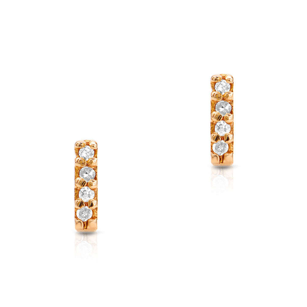 14k solid gold and diamond mini stick stud earrings