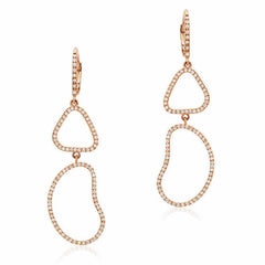organic shape double drop earrings with diamonds in rose gold