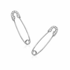 Safety pin earrings with diamonds in white gold
