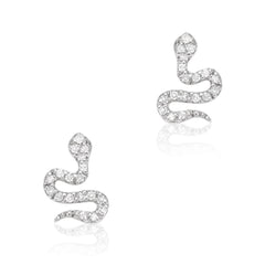 snake serpent stud earrings in solid 14k gold and diamonds