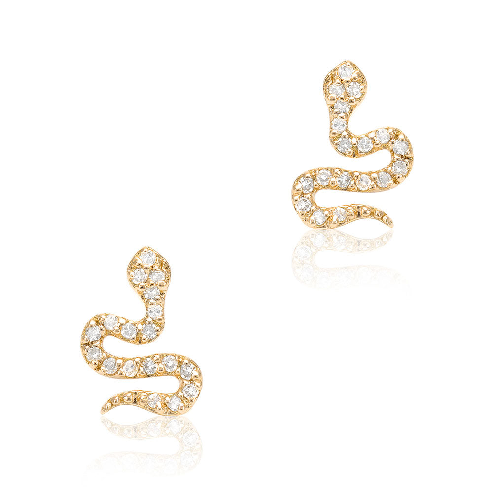 14K Gold Pavé Black Diamond Swivel Snake Stud Earrings Single Push Back Stud Earring / 14K Black Rhodium