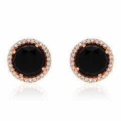Rosie 7.0mm Black Onyx & Diamond Post Earrings in Rose Gold