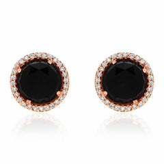 Rosie 7.0mm Black Onyx & Diamond Post Earrings in Rose Gold