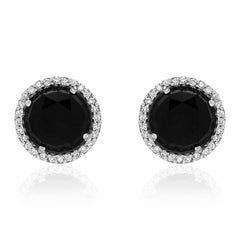 Rosie 7.0mm Black Onyx & Diamond Post Earrings in White Gold