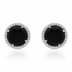 Rosie 7.0mm Black Onyx & Diamond Post Earrings in White Gold