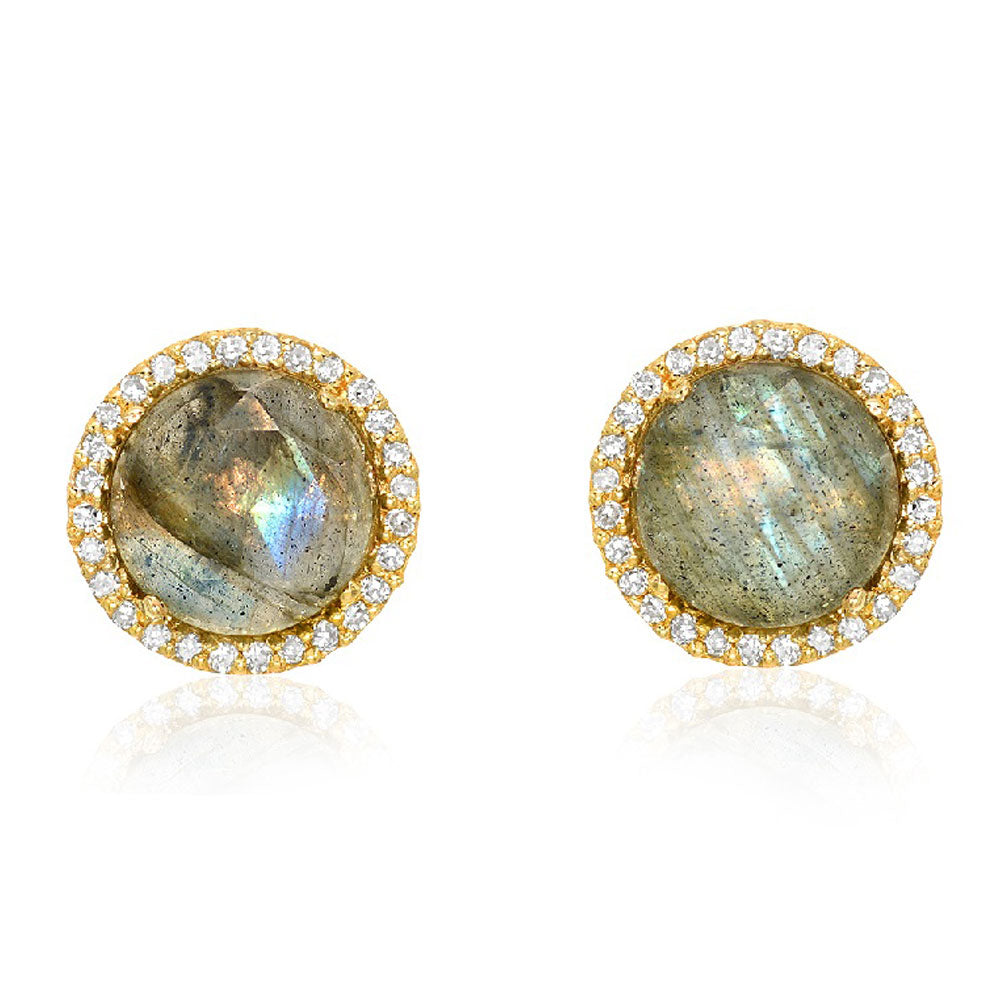 7.0mm natural labradorite with diamond halo post earrings