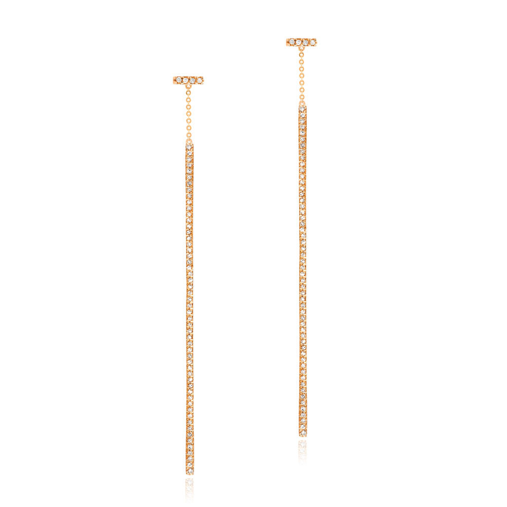 cascading diamond bar post back earrings in 14k rose gold