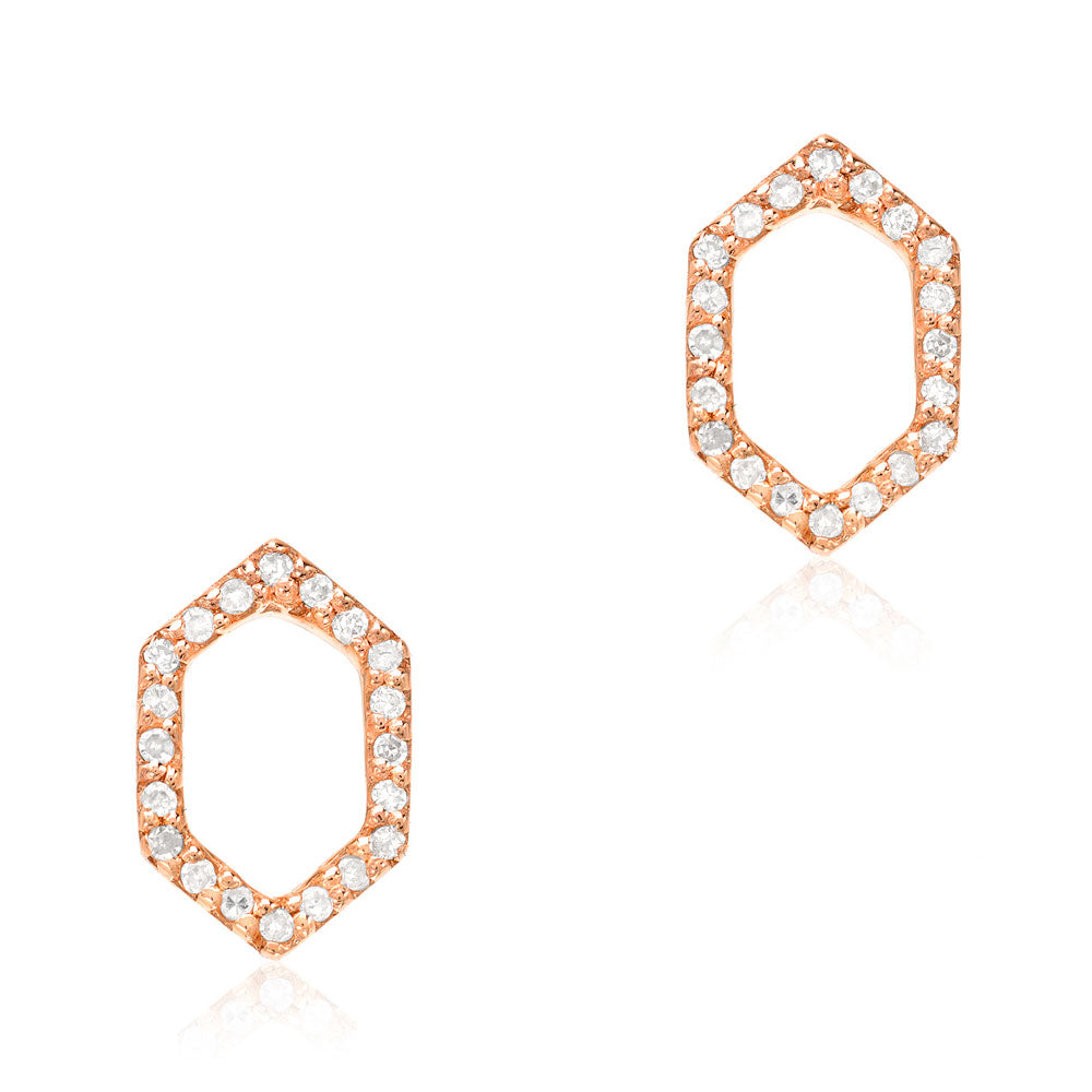 open silhouette hexagonal earrings in 14k gold and diamonds