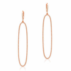 open elongated oval drop earrings with diamonds in rose gold