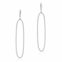 open elongated oval drop earrings with diamonds in white gold