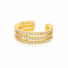 triple row ear cuff with diamonds in yellow gold