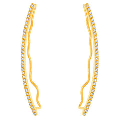 extra long crawler earrings in 14k gold with diamonds