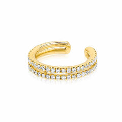 double row ear cuff with diamonds in yellow gold